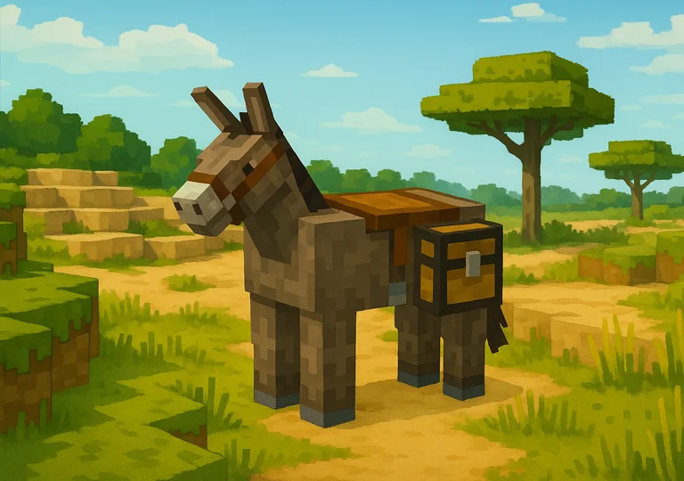 Minecraft Ane avec selle et coffre
